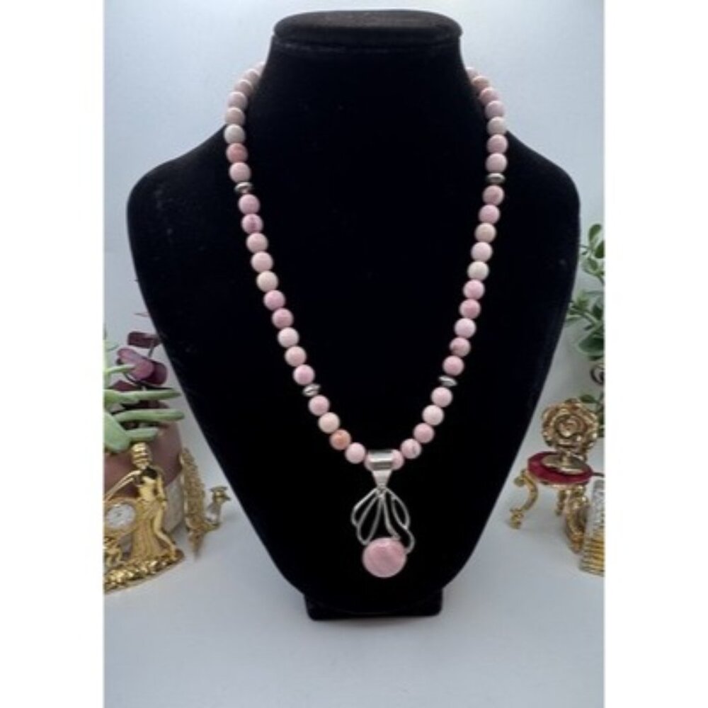 Jay king DRT 925 pendant & Clasp Chain Necklace W Pink Lace Agate Adjustable